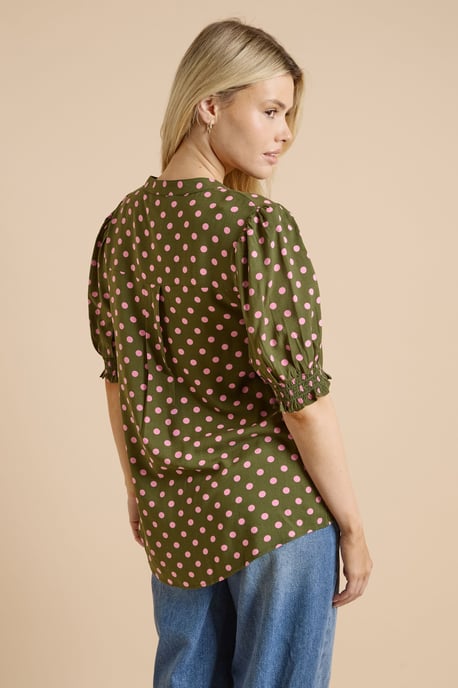 Green Spot Puff Sleeve Overhead Blouse - Image 3