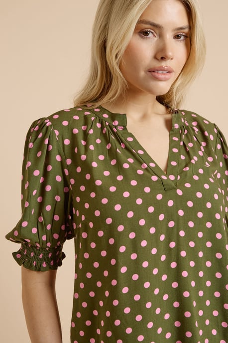 Green Spot Puff Sleeve Overhead Blouse - Image 4