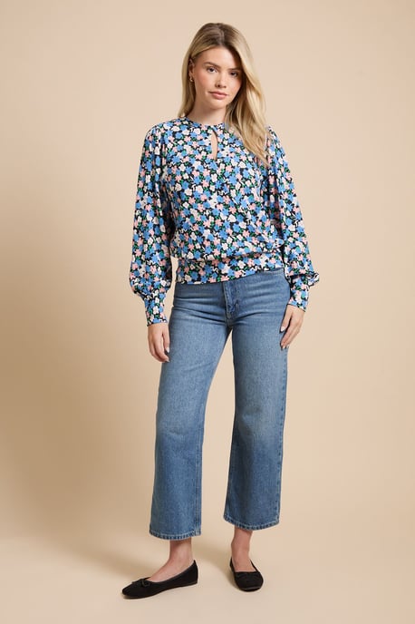 Floral Key Hole Wrap Long Sleeve Top - Image 2