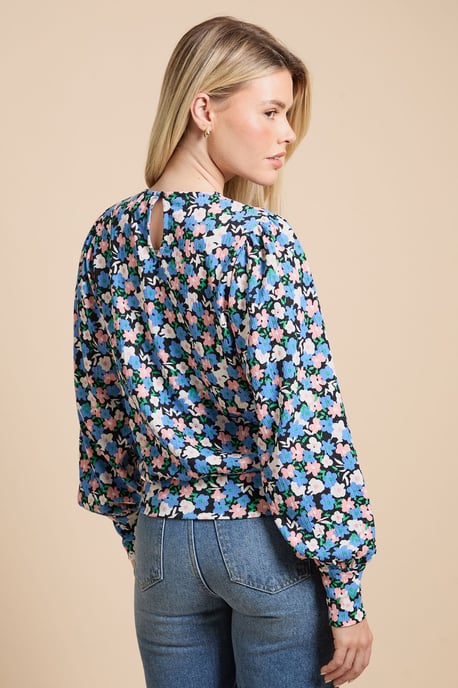 Floral Key Hole Wrap Long Sleeve Top - Image 3