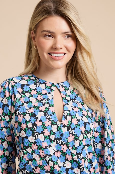 Floral Key Hole Wrap Long Sleeve Top - Image 4