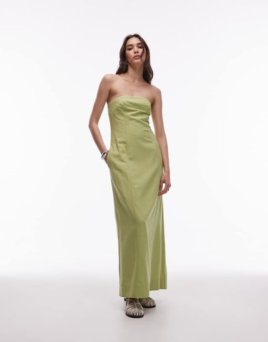 Topshop linne tungt sömmande bandeau midi i pistaschgrön - Image 1