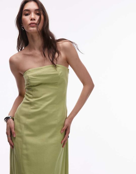 Topshop linne tungt sömmande bandeau midi i pistaschgrön - Image 2