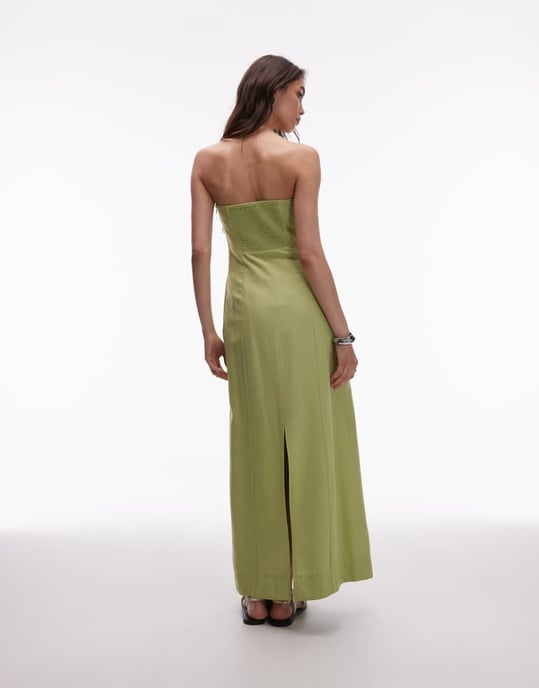 Topshop linne tungt sömmande bandeau midi i pistaschgrön - Image 3