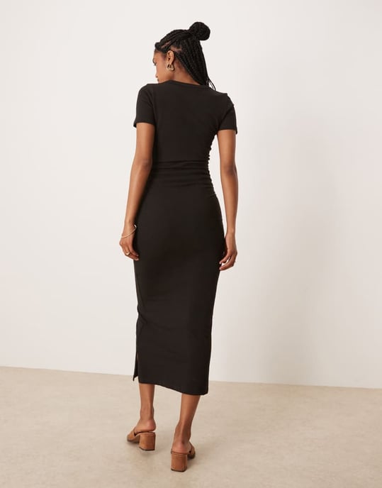 ASOS DESIGN rynkad t-shirt midiklänning i svart - Image 2