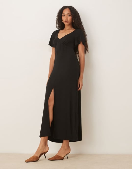 ASOS DESIGN midiklänning med korsettdetalj i svart - Image 1