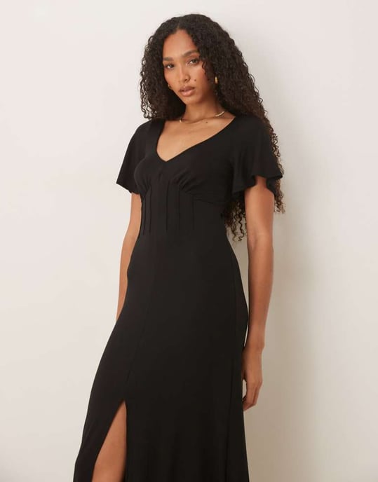 ASOS DESIGN midiklänning med korsettdetalj i svart - Image 4