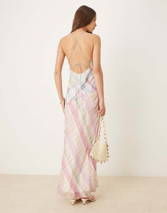 ASOS DESIGN racerhalsad midiklänning med sömdetaljer i blandad rutigt mönster - Image 3