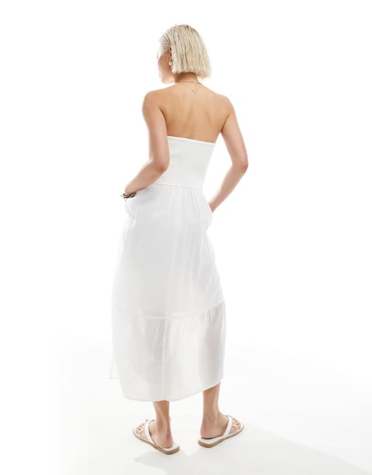 Hollister strapless droppad midja texturerad midi klänning med slits i vitt - Image 4