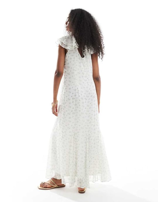 Vero Moda Smilla klänning med fjäderärmar i blått blommönster - Image 4