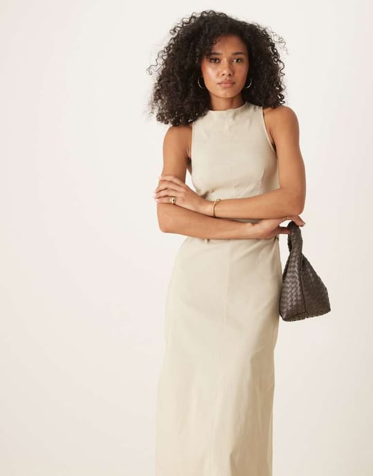 ASOS DESIGN bengaline midiklänning med omlottknäppning i stone - Image 4