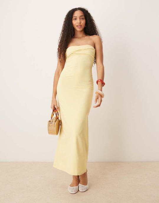ASOS DESIGN twist bandeau midiklänning i buttermilk - Image 3