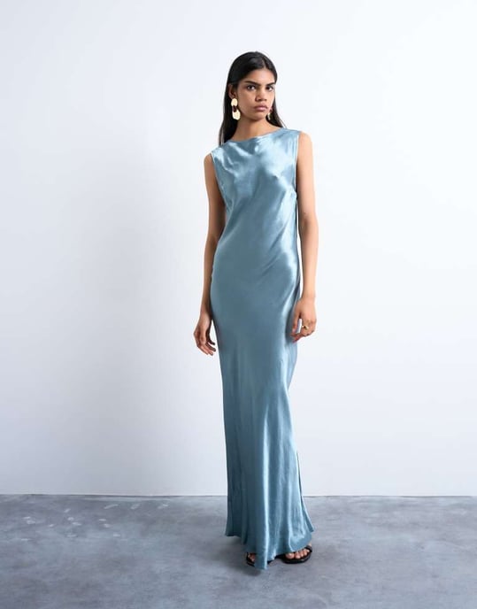 Topshop öppen rygg satin midi klänning i skiffer - Image 2