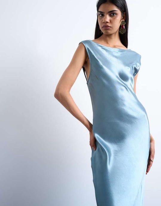 Topshop öppen rygg satin midi klänning i skiffer - Image 3