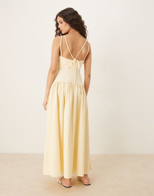 ASOS DESIGN premium midiklänning med axelband och sömdetaljer i buttermilk - Image 3