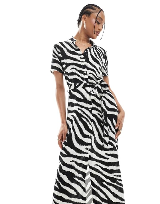 Vero Moda Tall Easy knäppning lång skjortklänning i zebramönster - Image 4