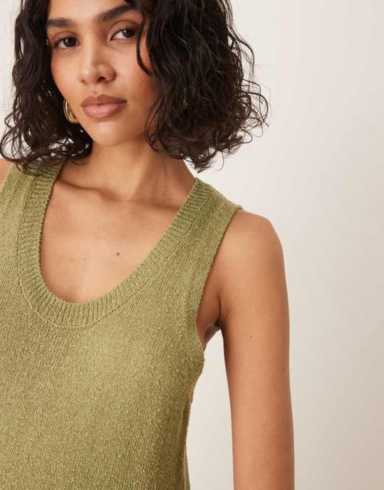 ASOS DESIGN stickad klänning med rundad hals i struktur midaxi i grön - Image 2