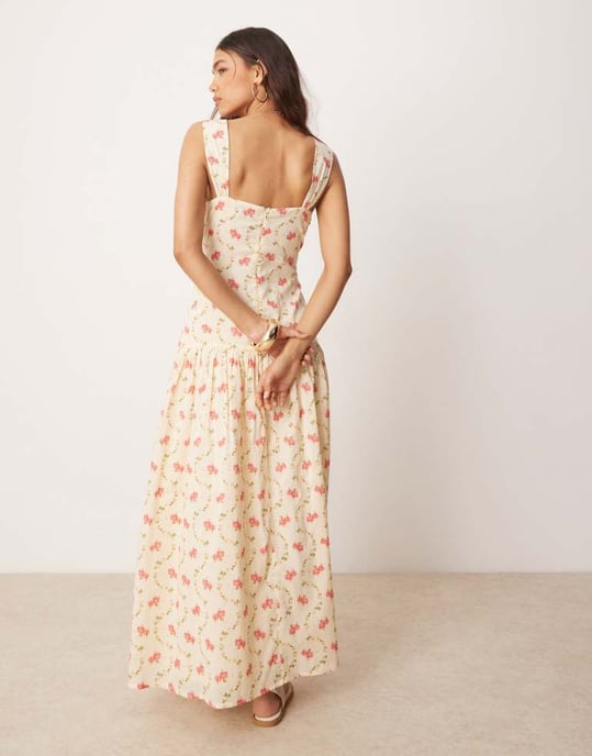 ASOS DESIGN midiklänning med sänkt midja och knytning i blommönster - Image 4