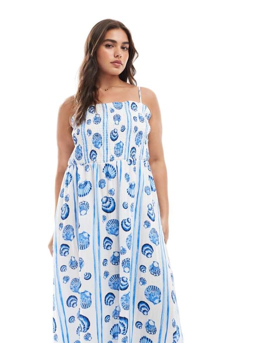 Vero Moda Curve cami midiklänning i blå snäcka mönster - Image 3