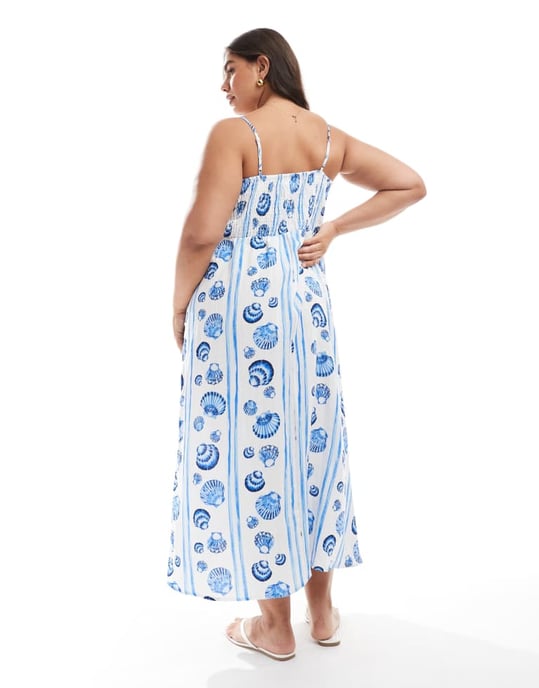 Vero Moda Curve cami midiklänning i blå snäcka mönster - Image 4