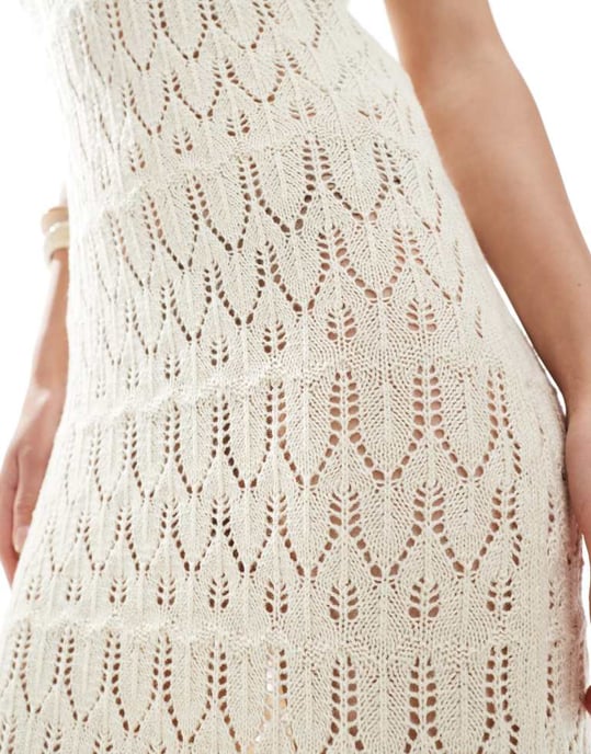 Vero Moda virkad midi-tank klänning i gräddfärg - Image 3