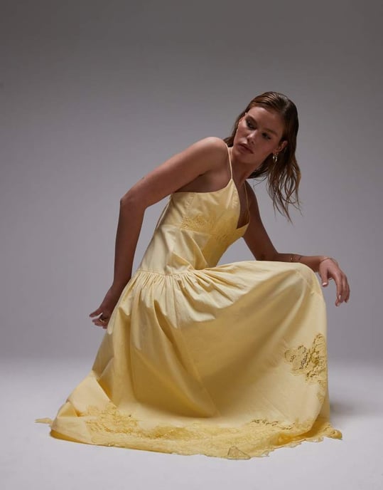 Topshop skuren spets poplin midiklänning i citron - Image 2