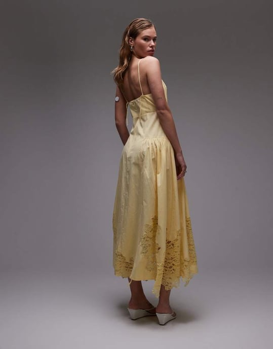 Topshop skuren spets poplin midiklänning i citron - Image 3