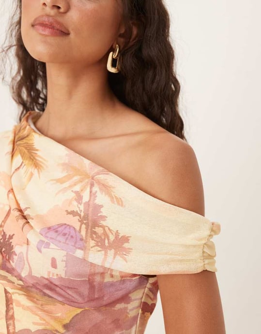 ASOS DESIGN axelhängande knytwrap midi-klänning i ö-duktryck - Image 3