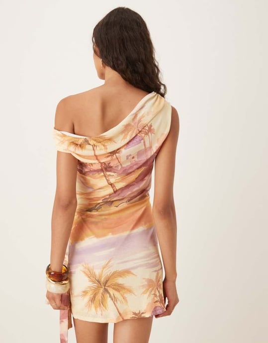 ASOS DESIGN axelhängande knytwrap midi-klänning i ö-duktryck - Image 4