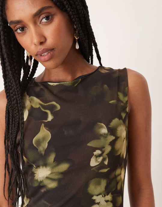 ASOS DESIGN ärmlös kolonn midi klänning i brun tryck - Image 2