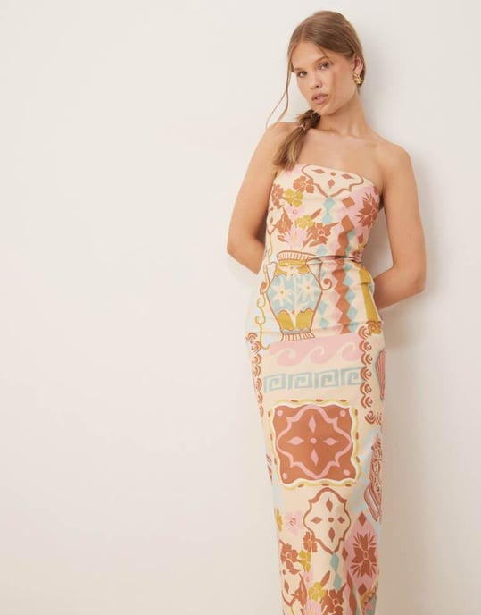 ASOS DESIGN bandeau midiklänning i tapettryck - Image 1