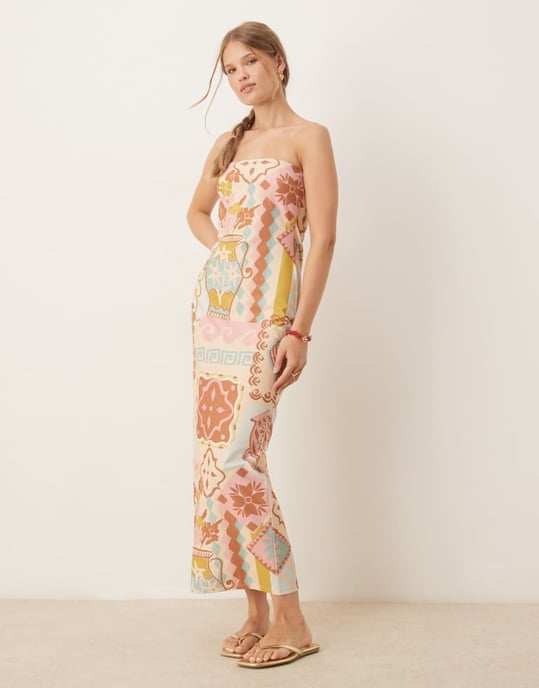 ASOS DESIGN bandeau midiklänning i tapettryck - Image 2