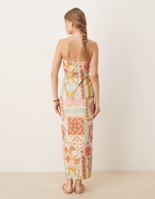 ASOS DESIGN bandeau midiklänning i tapettryck - Image 3