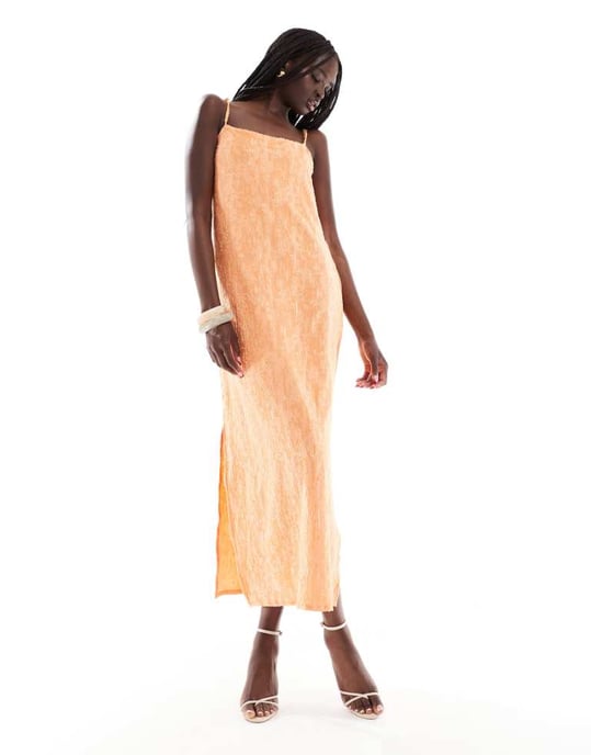 Objekt strukturerad cami midiklänning i orange - Image 1