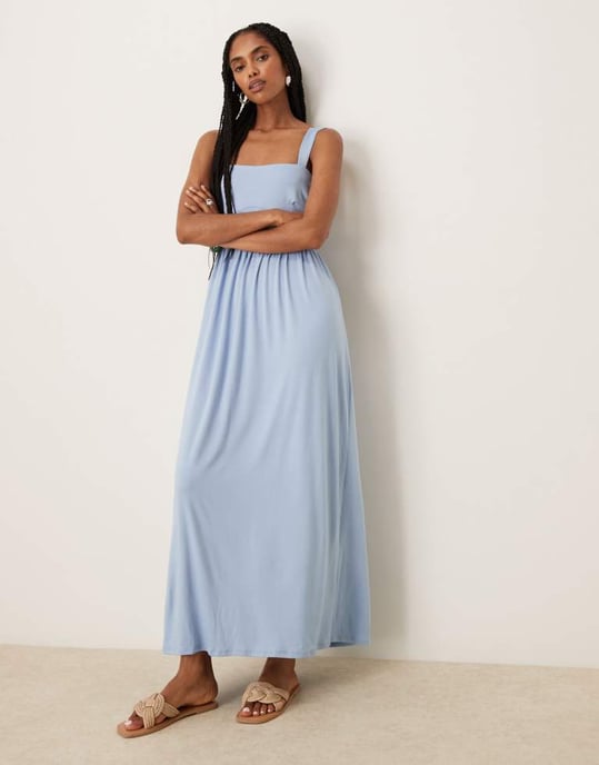 ASOS DESIGN fyrkantig neck midi-klänning i dammblå - Image 2