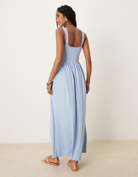 ASOS DESIGN fyrkantig neck midi-klänning i dammblå - Image 3