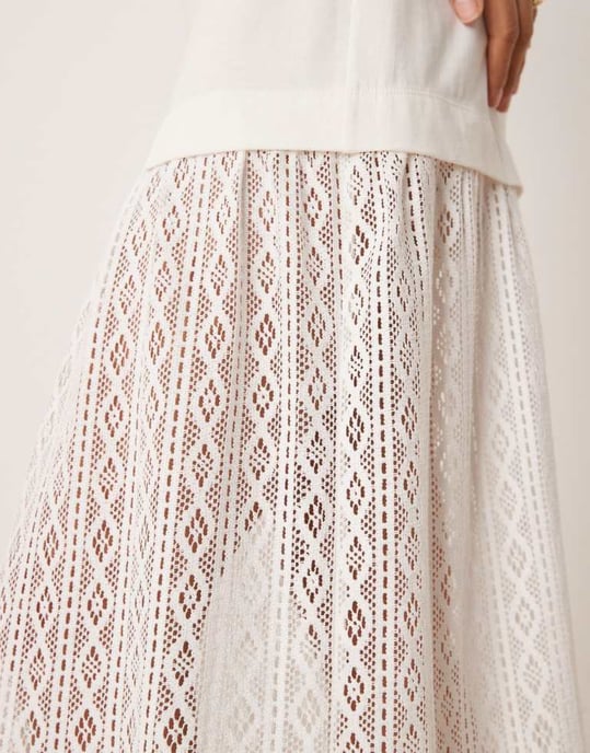 ASOS DESIGN t-shirt midiklänning med virkade nedhängda midja i vitt - Image 3