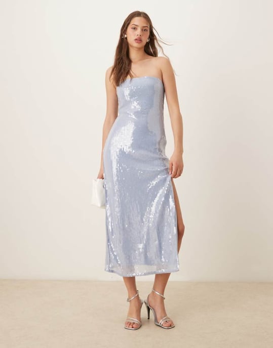 Abercrombie & Fitch utan axelband paljett slip midi klänning i blått - Image 1