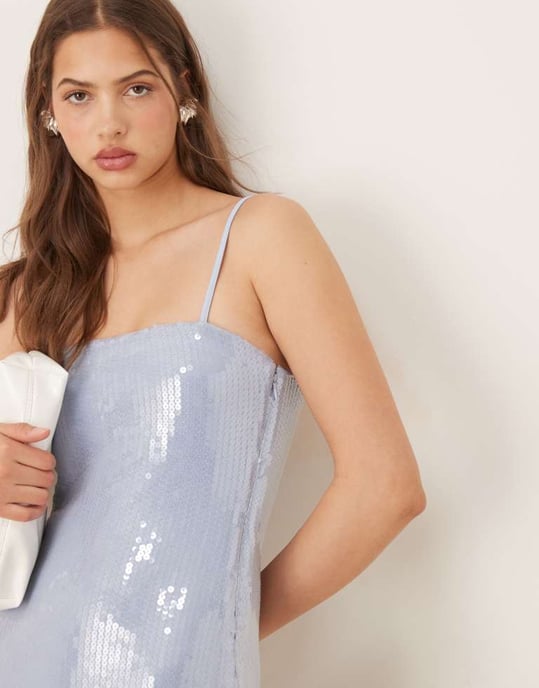 Abercrombie & Fitch utan axelband paljett slip midi klänning i blått - Image 3