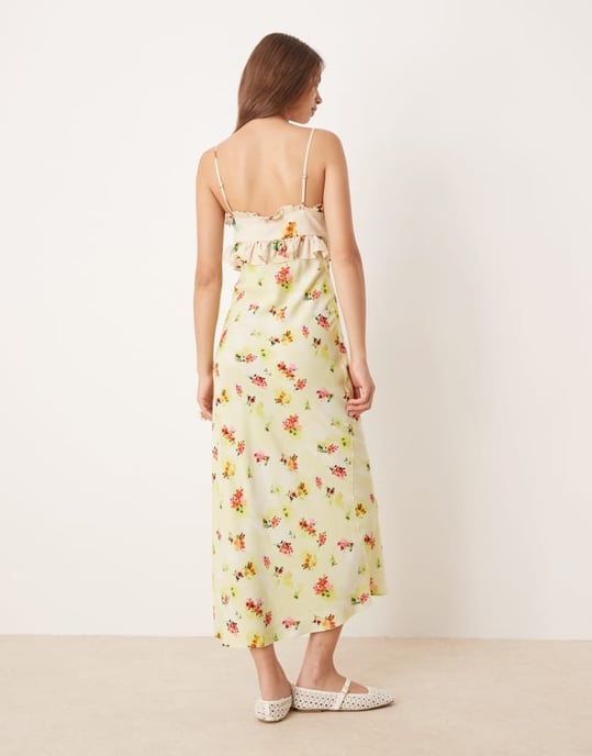 ASOS DESIGN klänning i midi-längd med frilldetalj i blommönster - Image 3