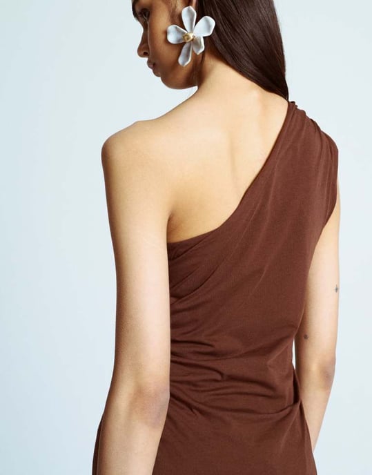 Topshop ena axeln mini klänning i chokladbrun - Image 3