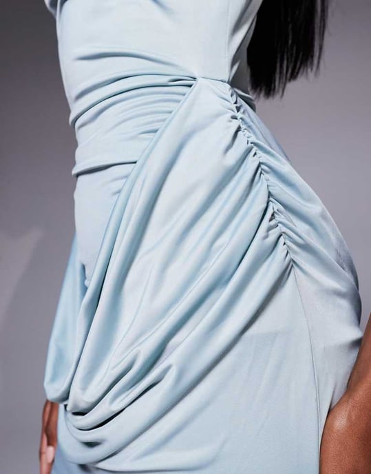 ASOS DESIGN stretch satin höghalsad miniklänning med draperad midjedetalj i ljusblått - Image 3