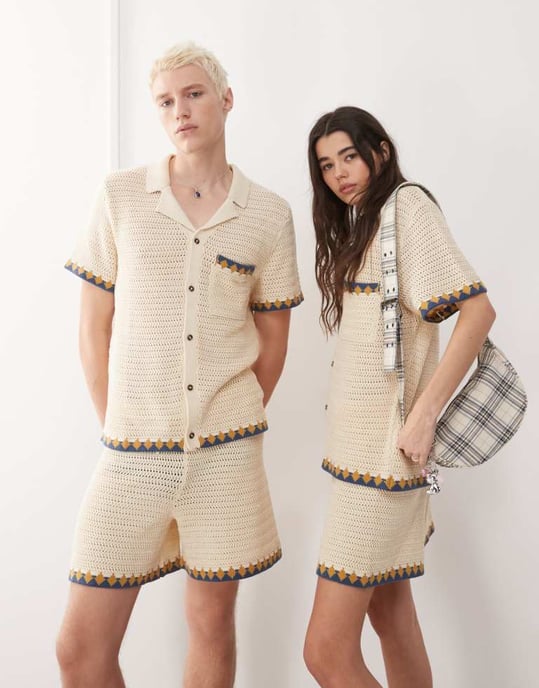 Återvunnen vintage unisex virkad kort set i neutral - Image 2