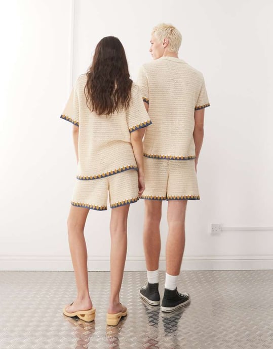 Återvunnen vintage unisex virkad kort set i neutral - Image 3