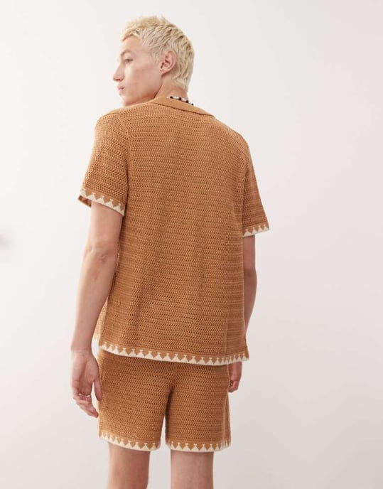 Återvunnen vintage unisex stickad kort festival-co-ord i rostfärg - Image 2