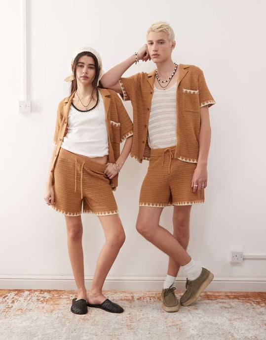 Återvunnen vintage unisex stickad kort festival-co-ord i rostfärg - Image 4