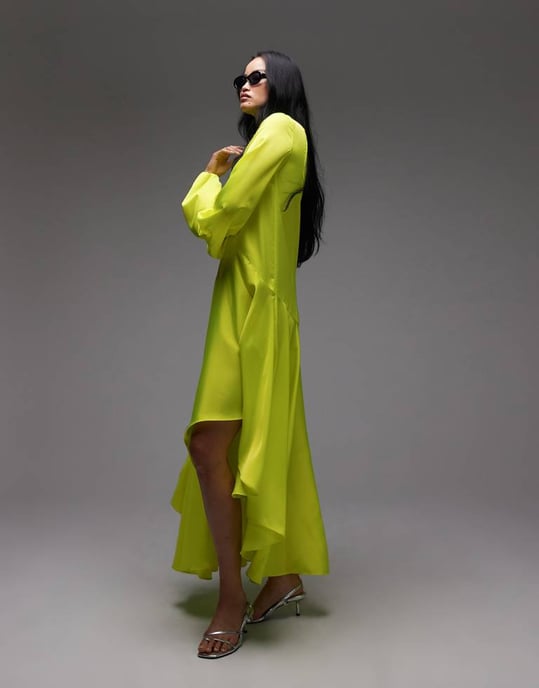 ASOS ARCHIVE satinmaxiklänning med låg midja och scarfdetalj i lime - Image 3