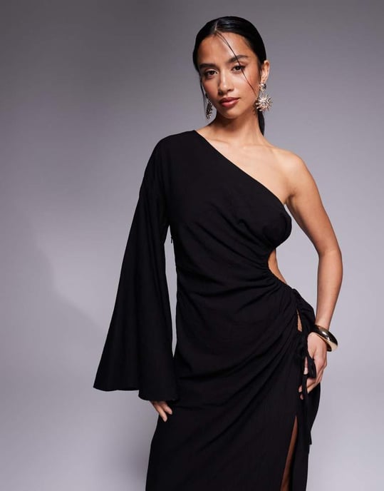 ASOS DESIGN Petite utskärning kanal maxi klänning i svart - Image 3