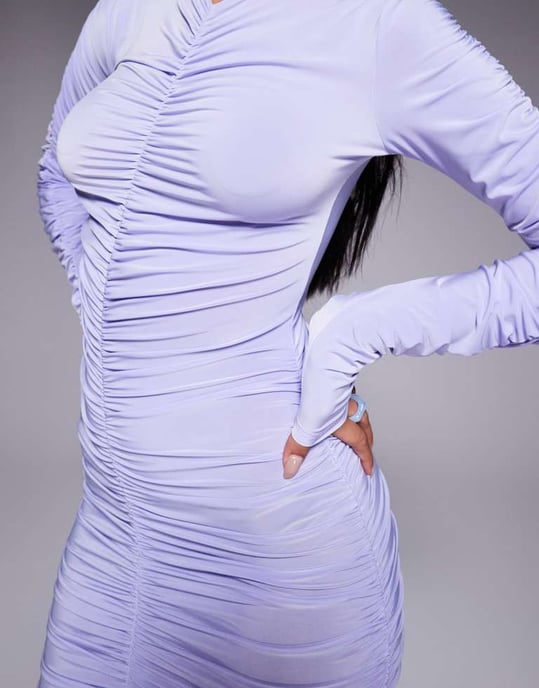 ASOS DESIGN mesh-extrem rynkad långärmad maxiklänning i lilablå - Image 3