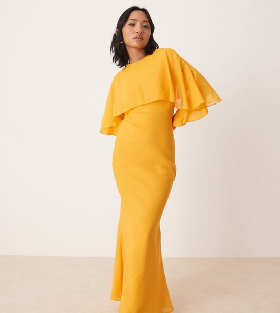ASOS DESIGN Petite långärmad volangskjol snedd maxi klänning med kapdetalj i orange - Image 1